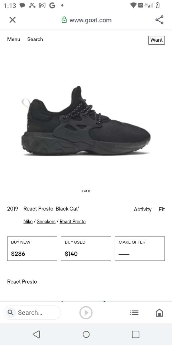 mens Nike React Presto