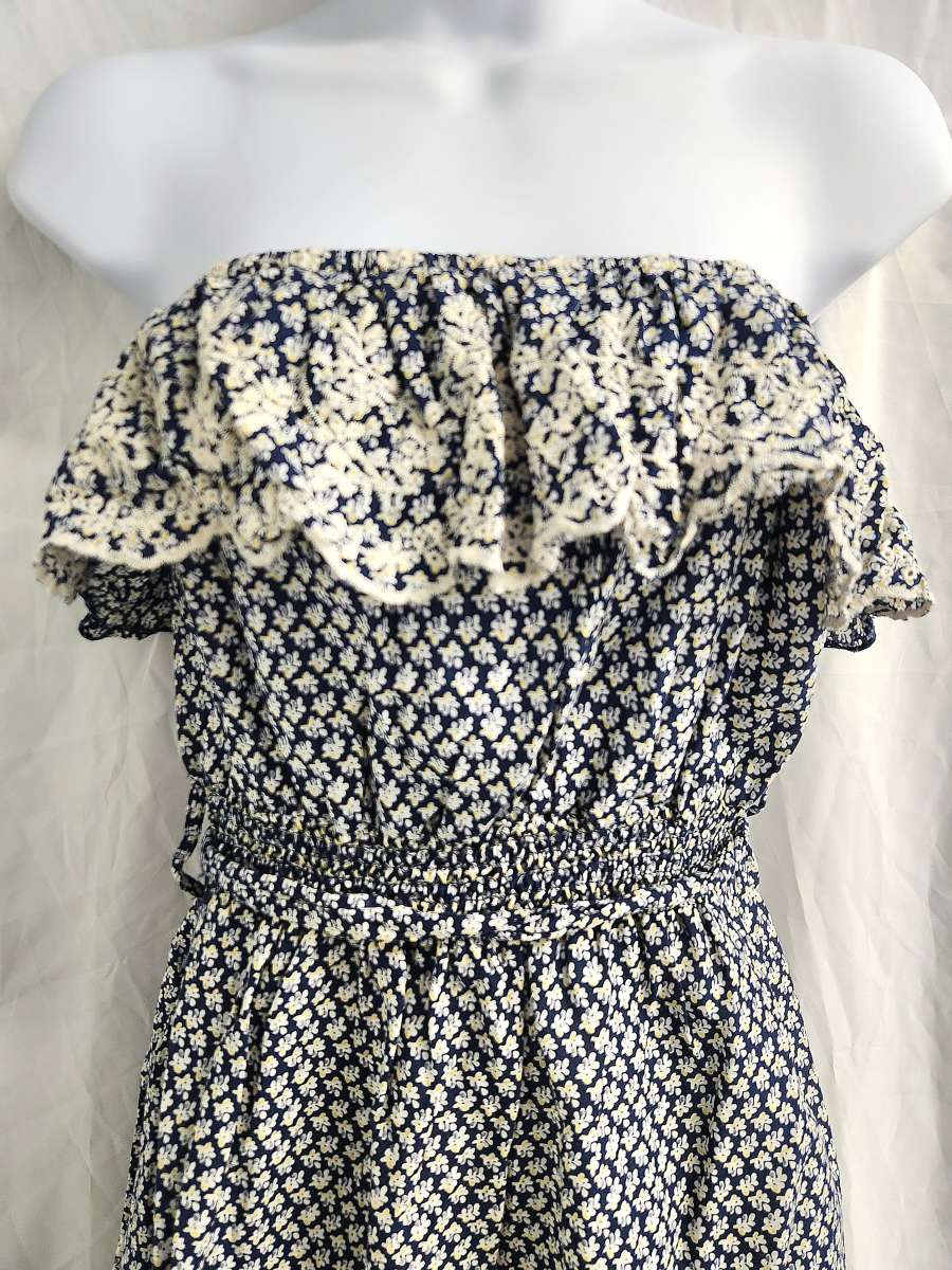 Poetry Off Shoulder Ruffled Bodice Embroidered Tunic Dress