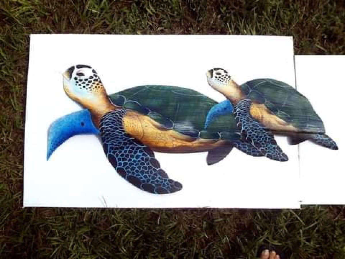 Sea Turtle hand painted palm fronds