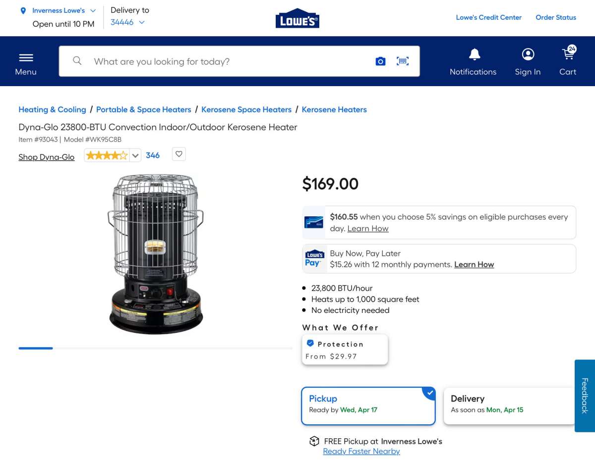 DynaGlo Portable Kerosene Convection Heater