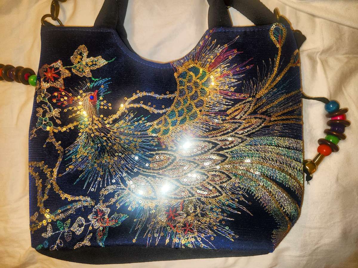 Ella and Elly Peacock Embroidery Tassel Bag