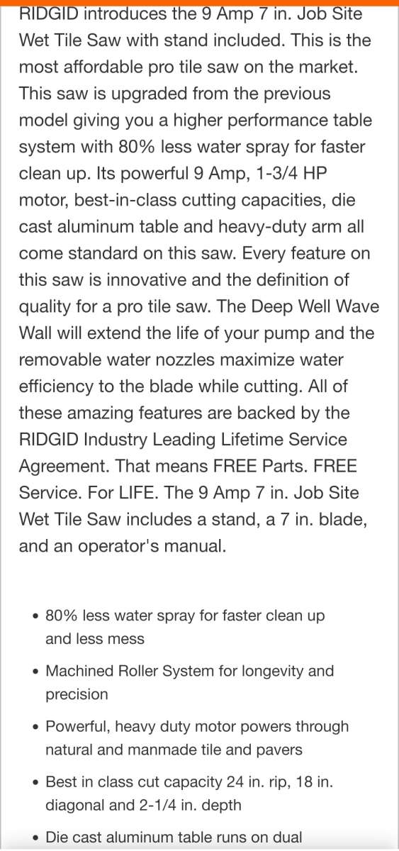 RIDGID Wet Tile Saw with Stand