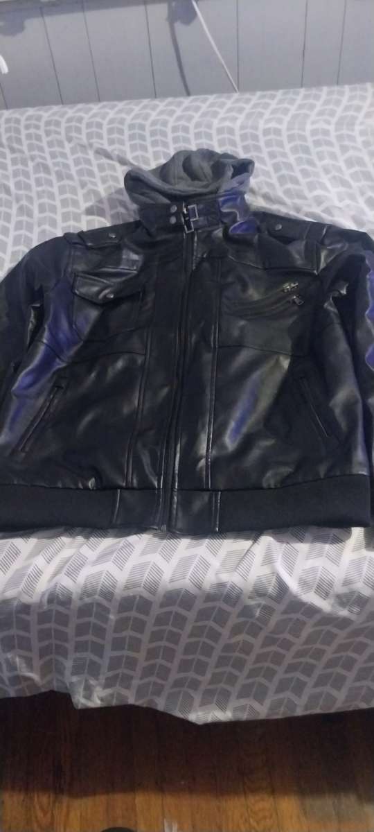 Leather jacket with hoodie