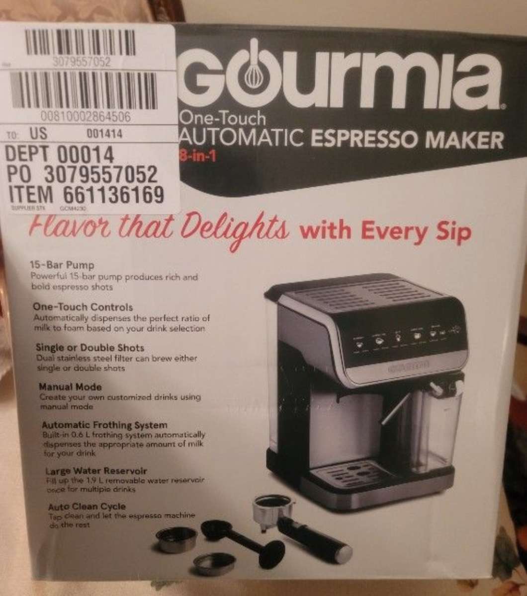 Gourmia One Touch Automatic Espresso Maker 8in1