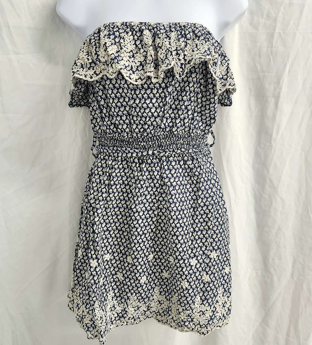 Poetry Off Shoulder Ruffled Bodice Embroidered Tunic Dress