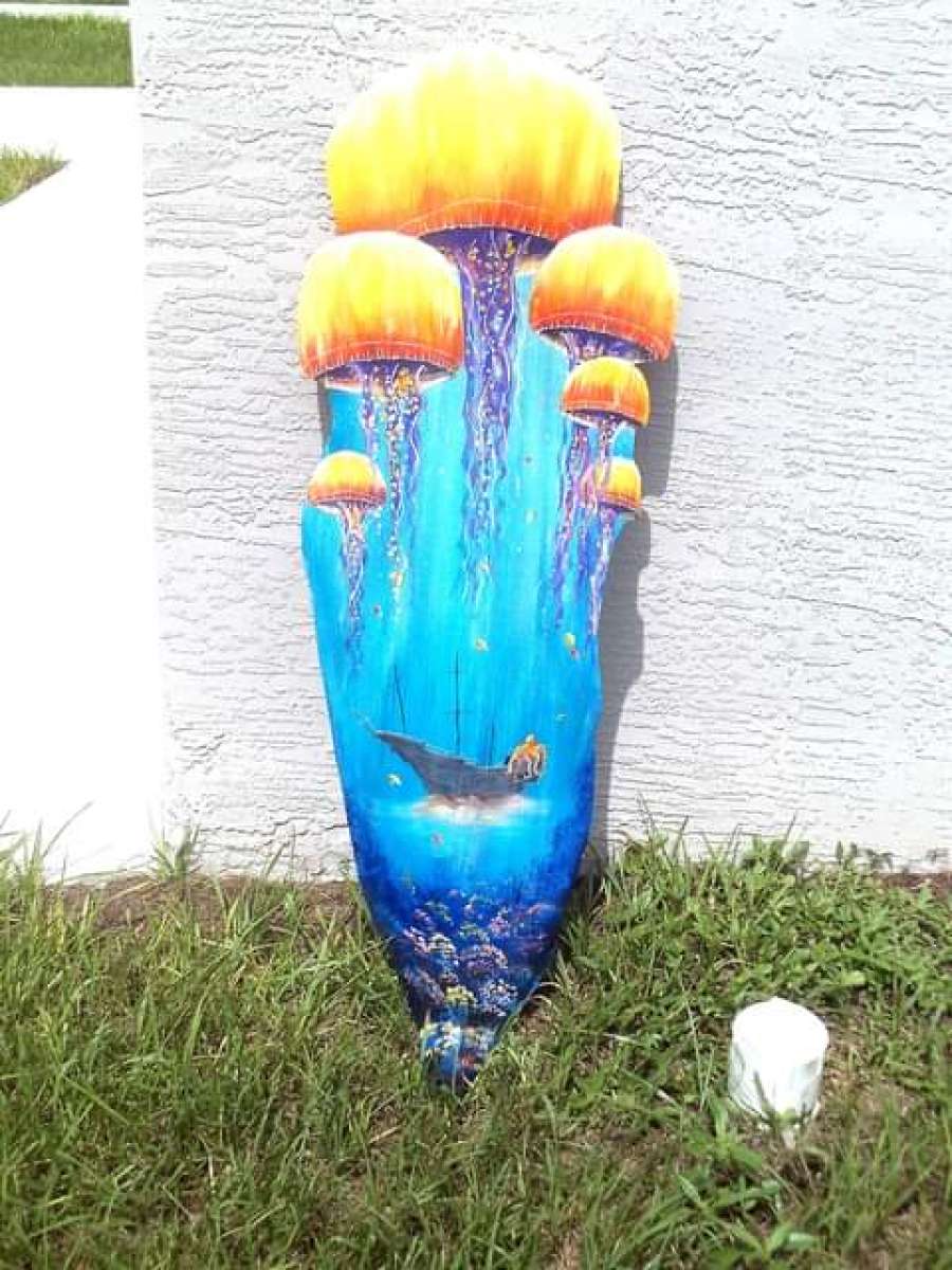 Jellyfish octopus hand painted palm frond