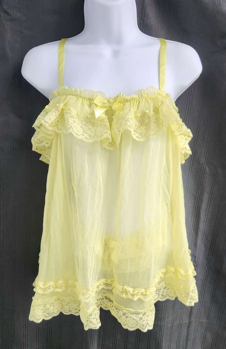 Victorias Secret Yellow Mesh Ruffled Babydoll Matching Botto