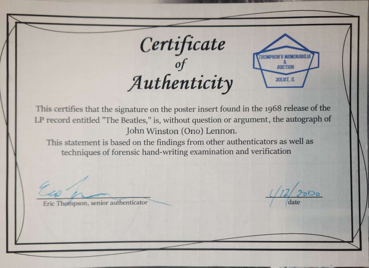 John Lennon Autograph on White album insert poster