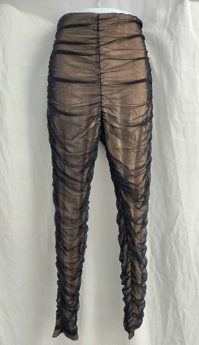 Fashion Nova Nude w Black Overlay Ruched Leggings Womens M