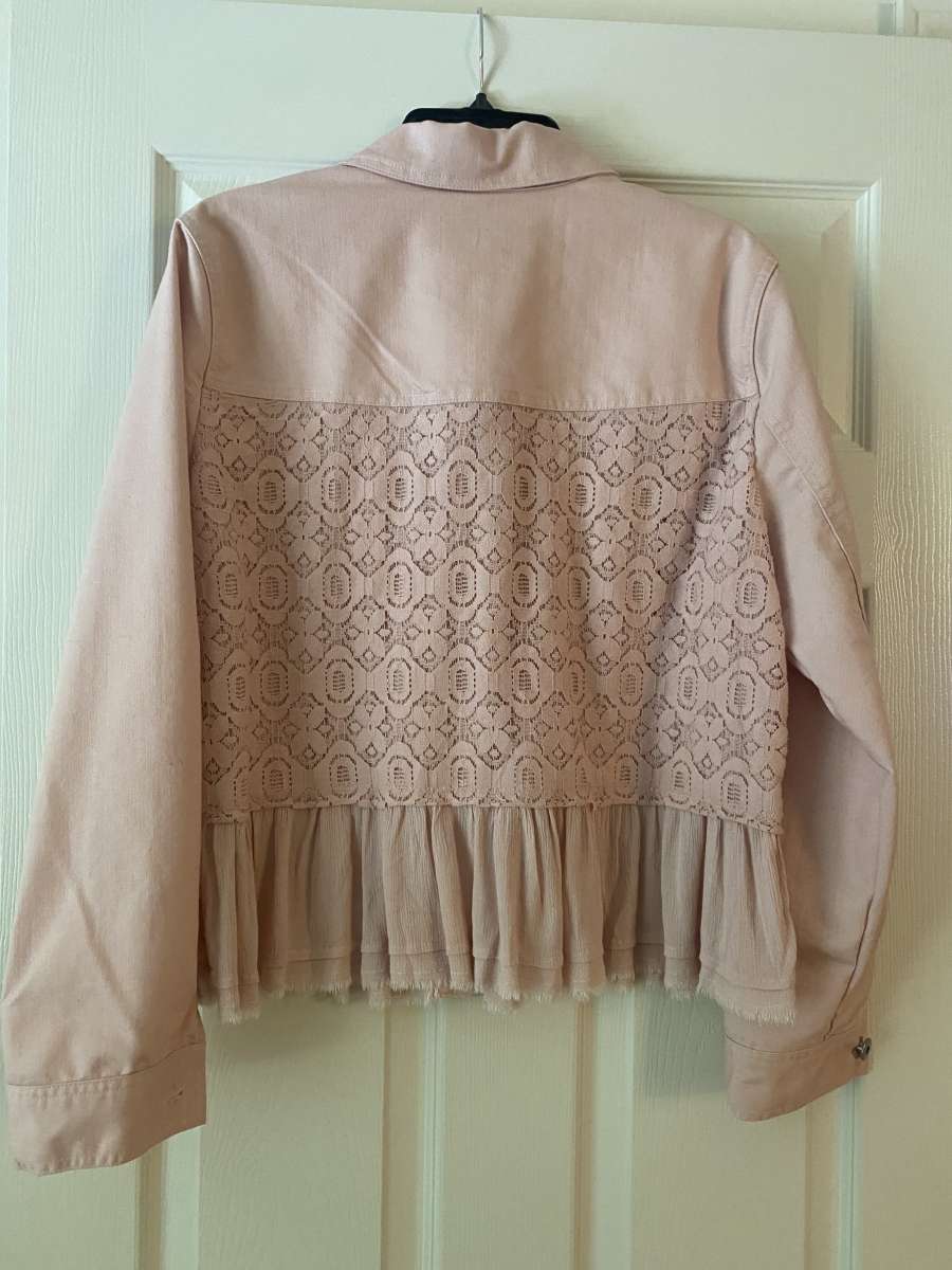 Baccini stretch denim blush lace jacket