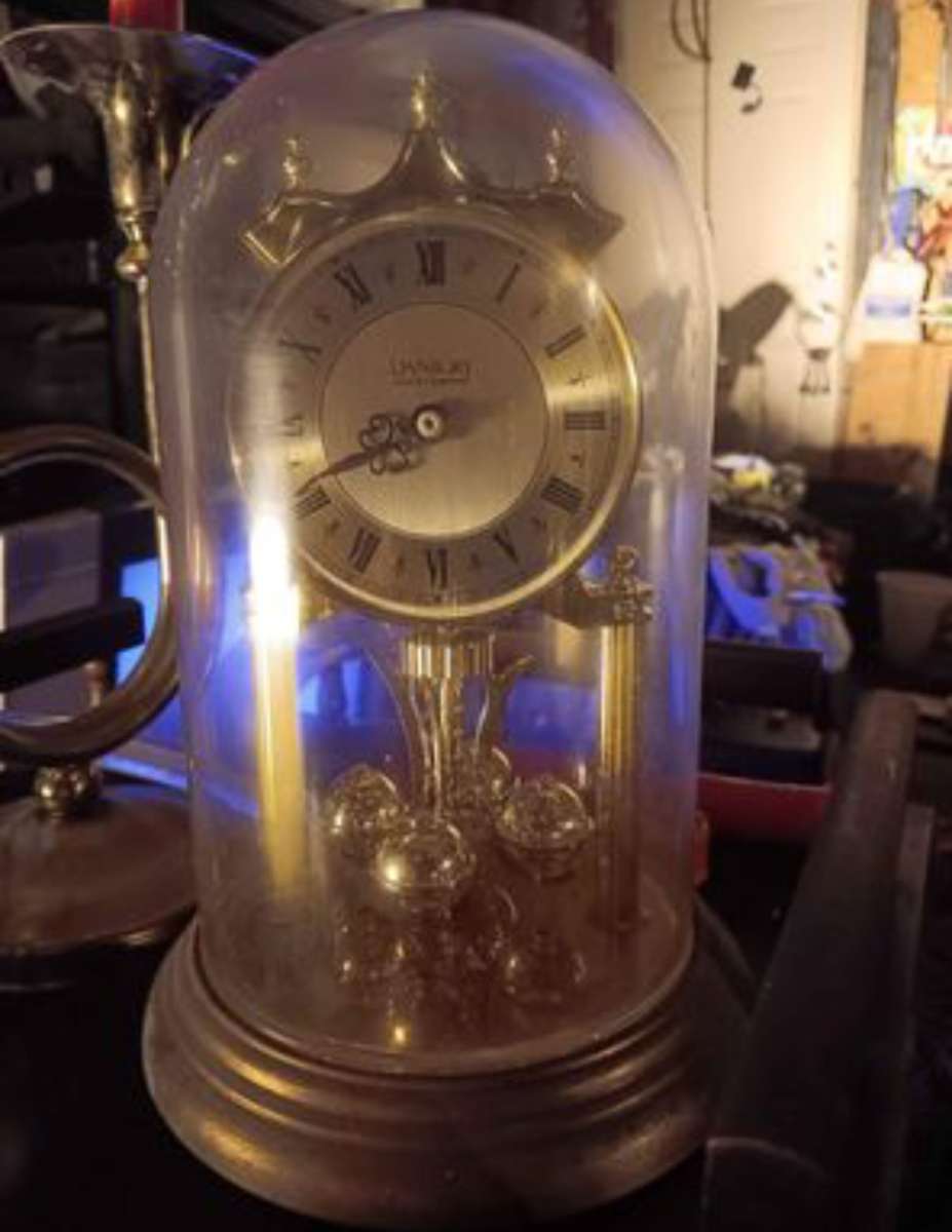 Danbury Clock Co Germany Anniversary Clock Glass Dome Brass