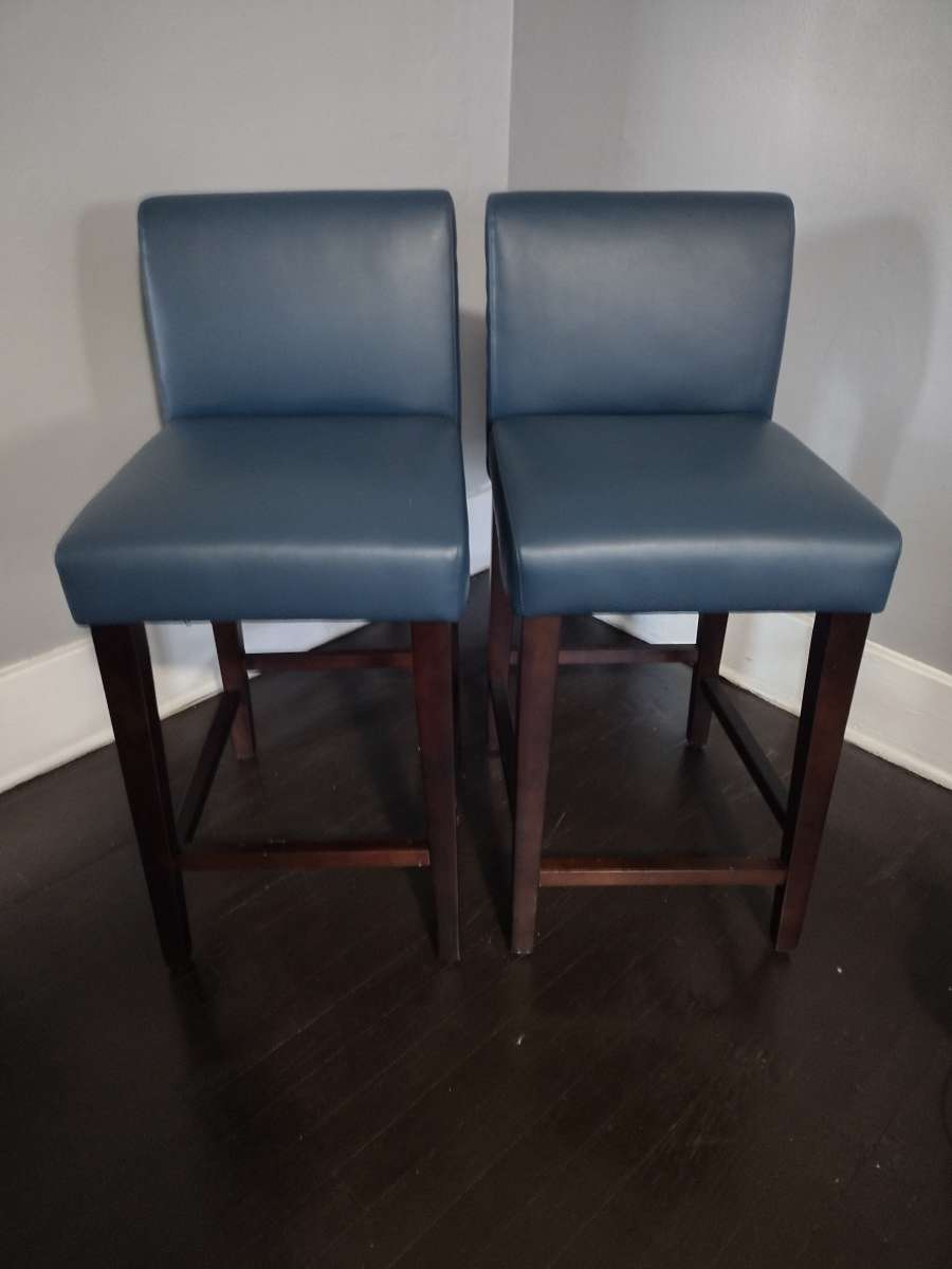 Elijah Dark Blue Faux Leather Bar Counter Stool Set of 2