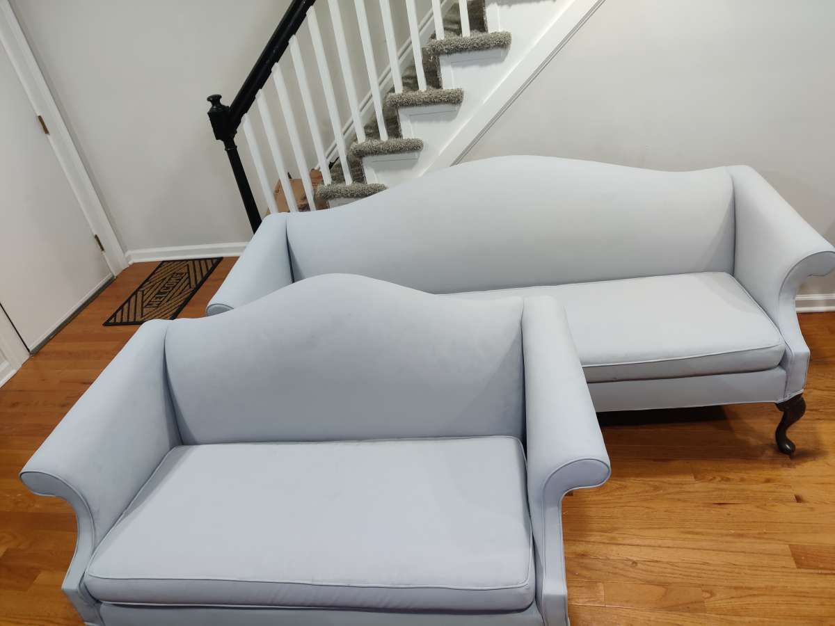 Ash Gray and Blue Couch Set