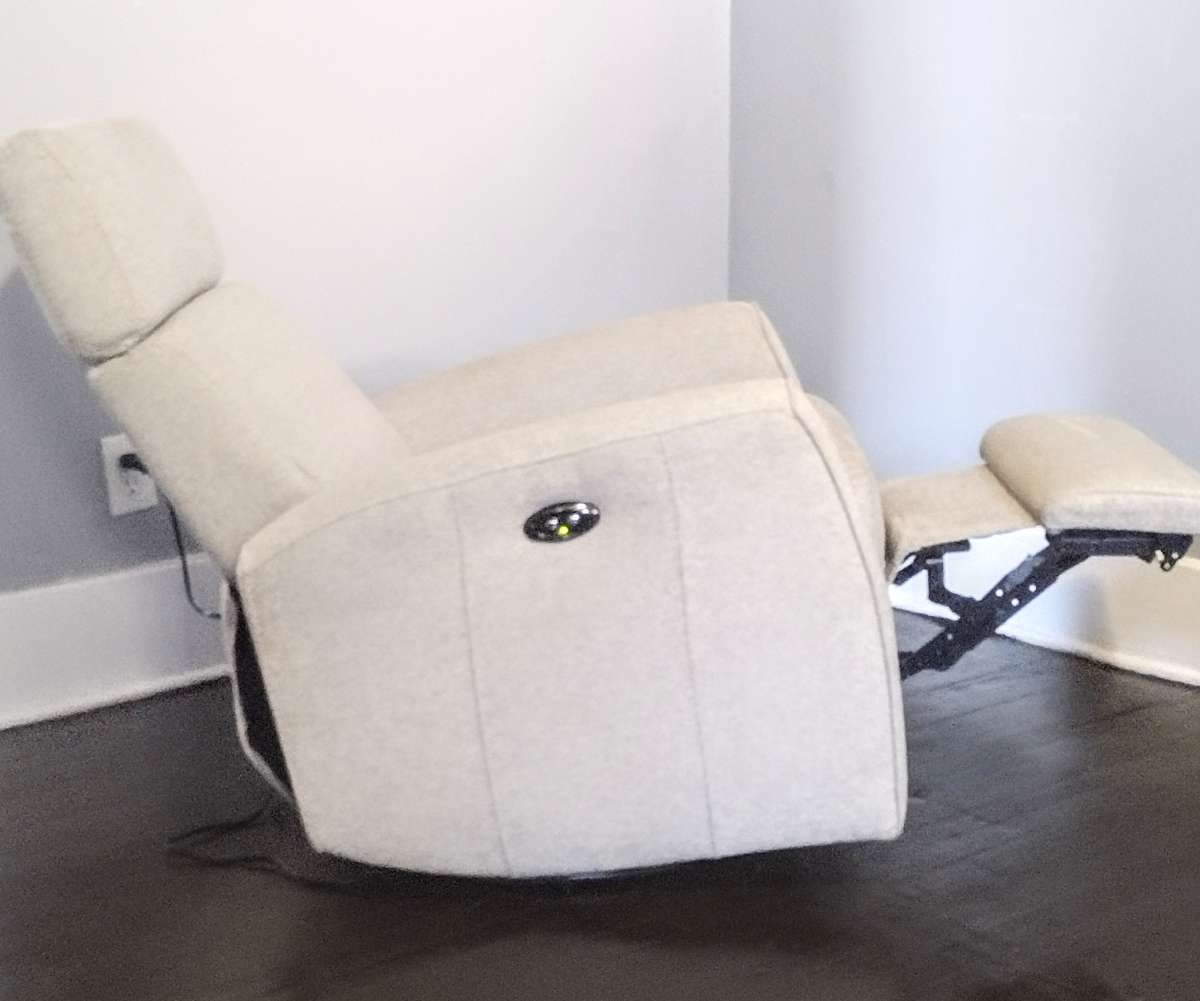 Theo Power Swivel Glider Recliner Linen Fabric Adj  Headrest