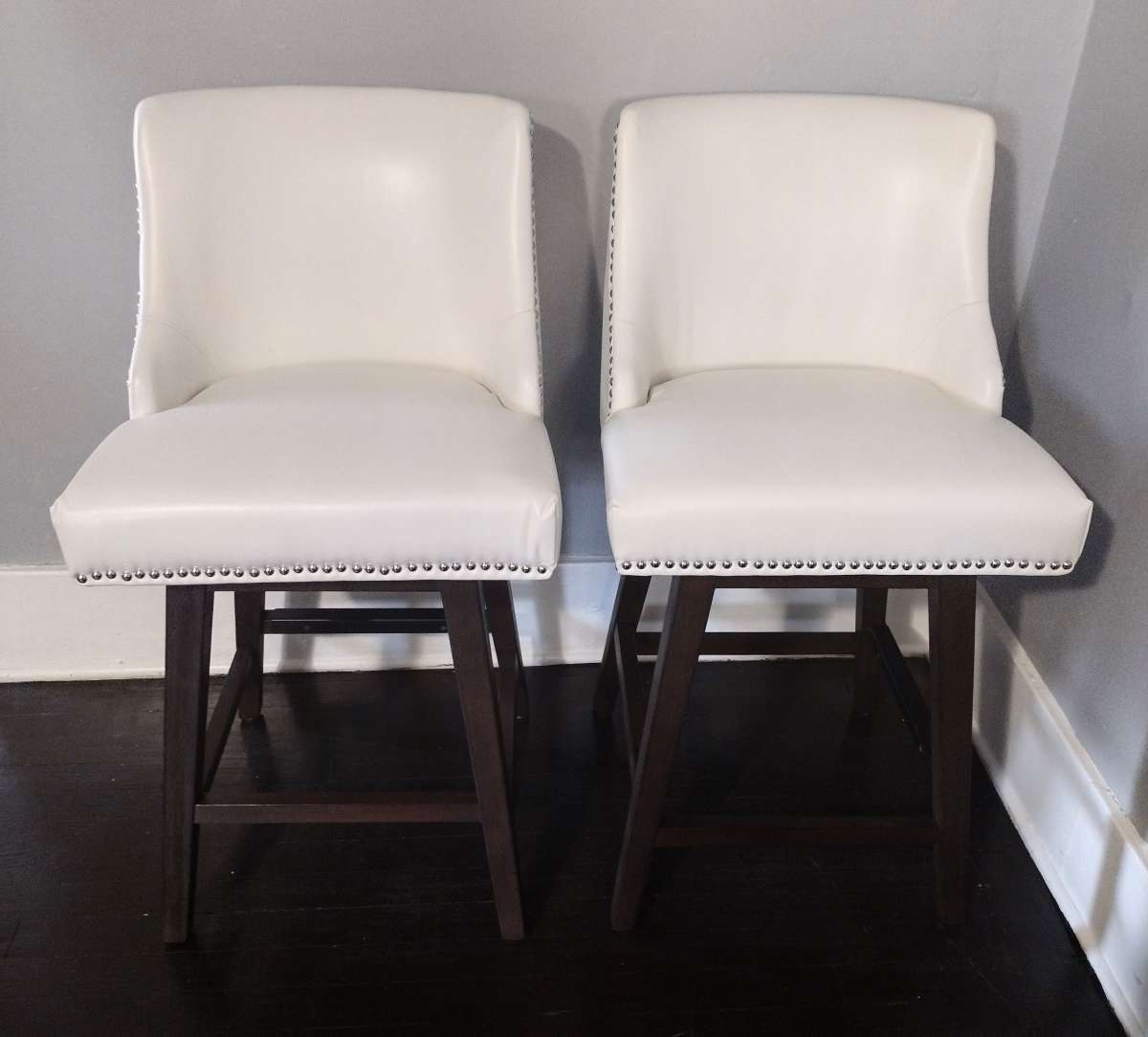 Asher Light Gray Nailhead Trim Swivel Counter Stool Set of 2