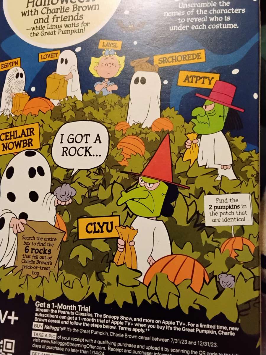 Collective box of ITS THE Great PUMPKIN CHARLIE BROWN cereal