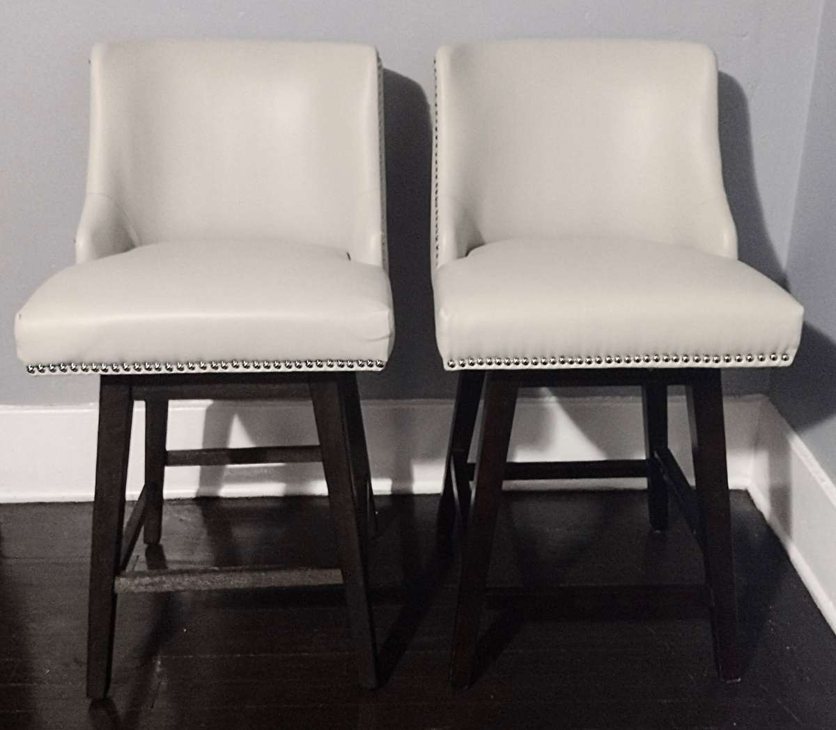 Asher Light Gray Nailhead Trim Swivel Counter Stool Set of 2