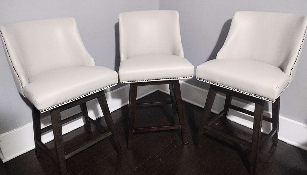 Asher Light Gray Swivel Nailhead Trim Counter Stool Set of 3