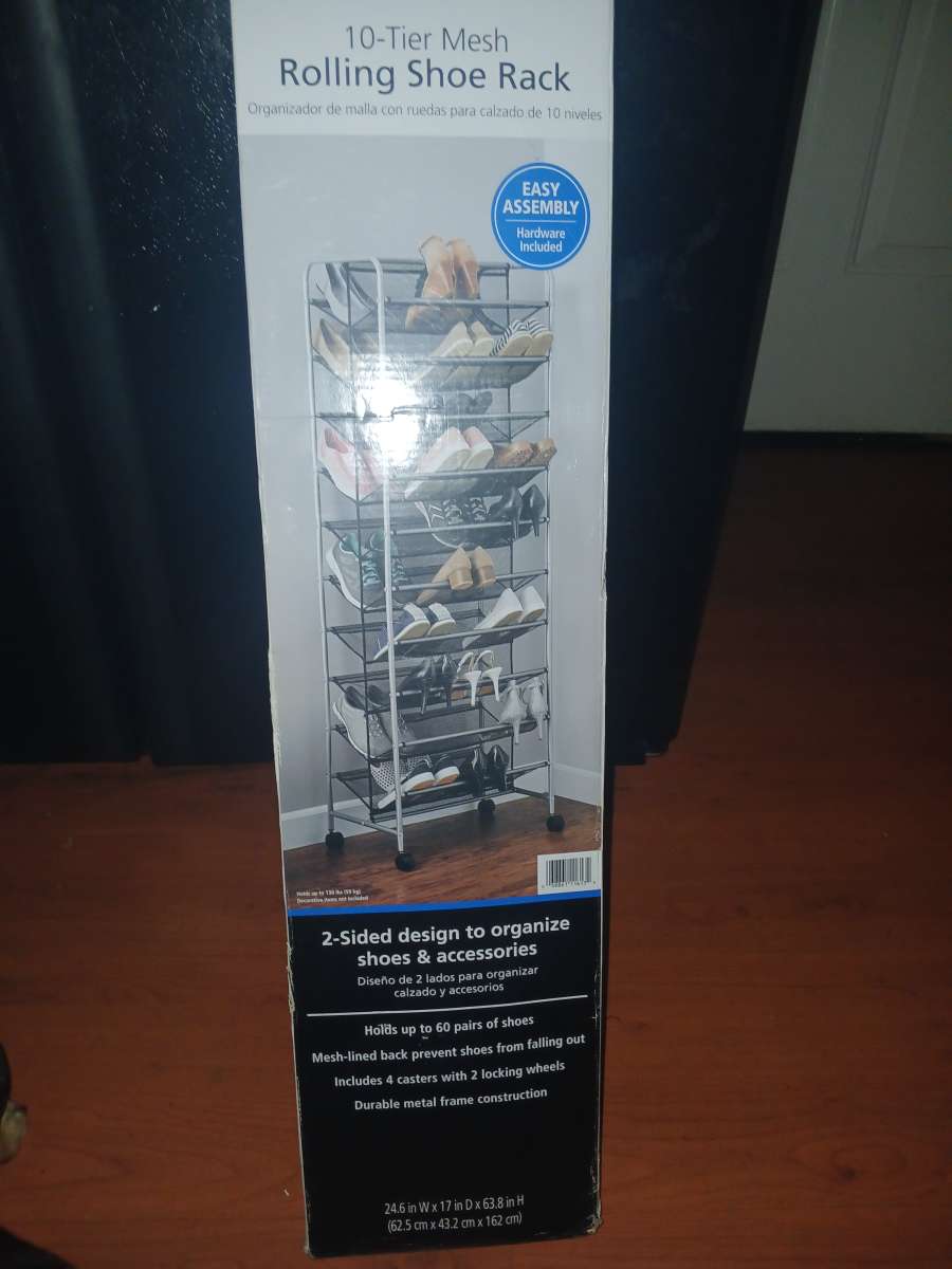 10 tier mes rolling shoe rack