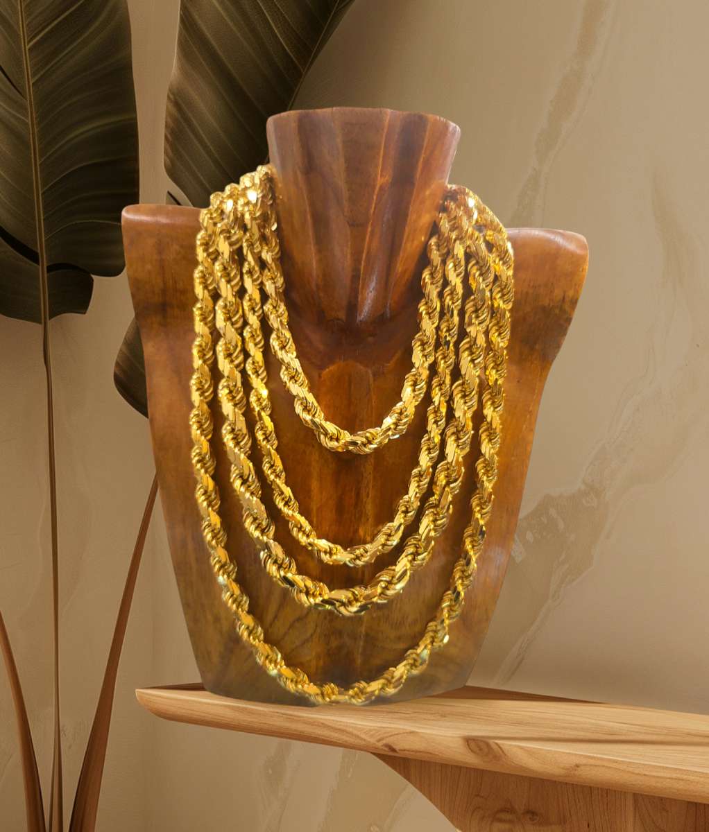 Luxury Diamond cut solid rope gold over silver chains