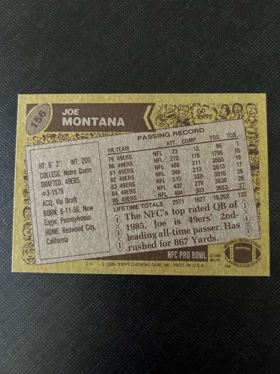 1986 Topps Joe Montana Football card