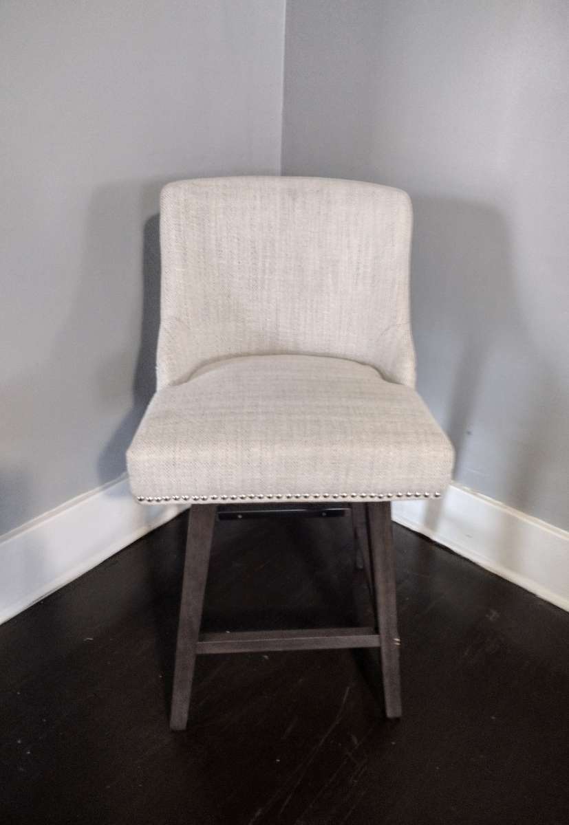 Asher Ivory Fabric Swivel Nailhead Trim Bar Counter Stool