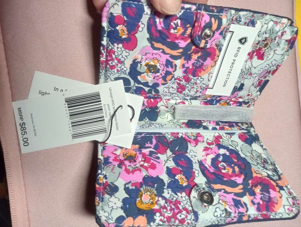 Vera Bradley RIFD Navy Blue Zip Up Wallet