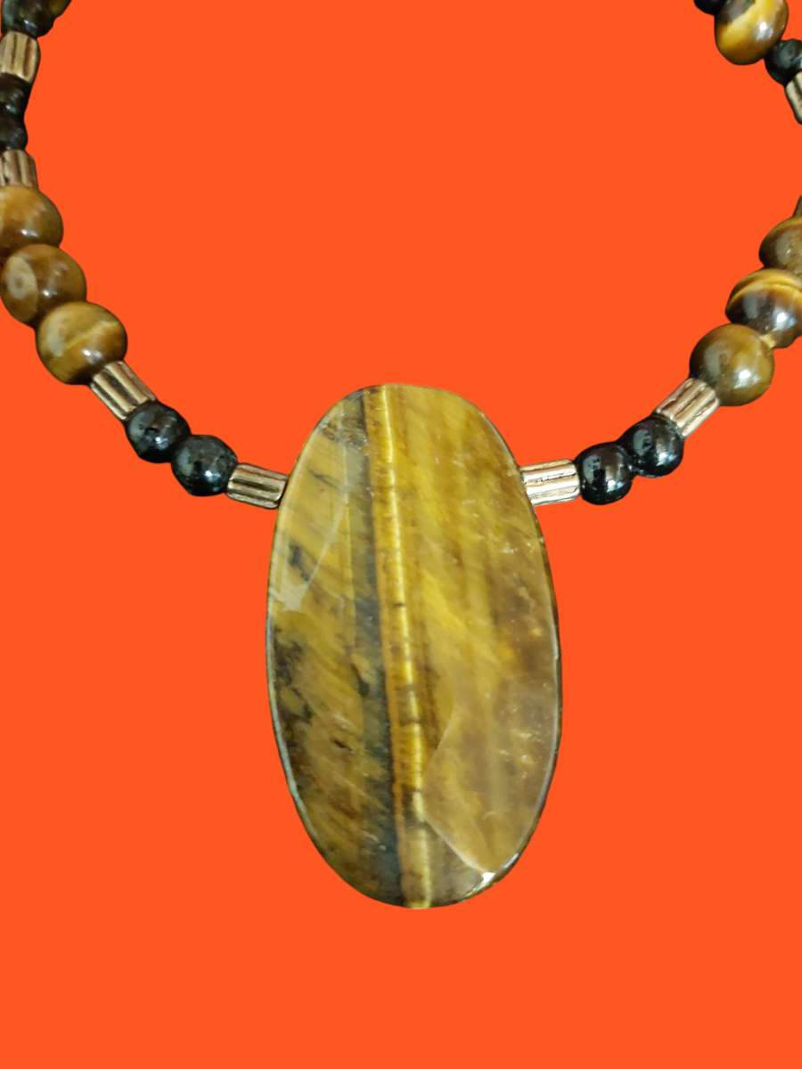 Tigers eye large stone Necklace and Bracelet set