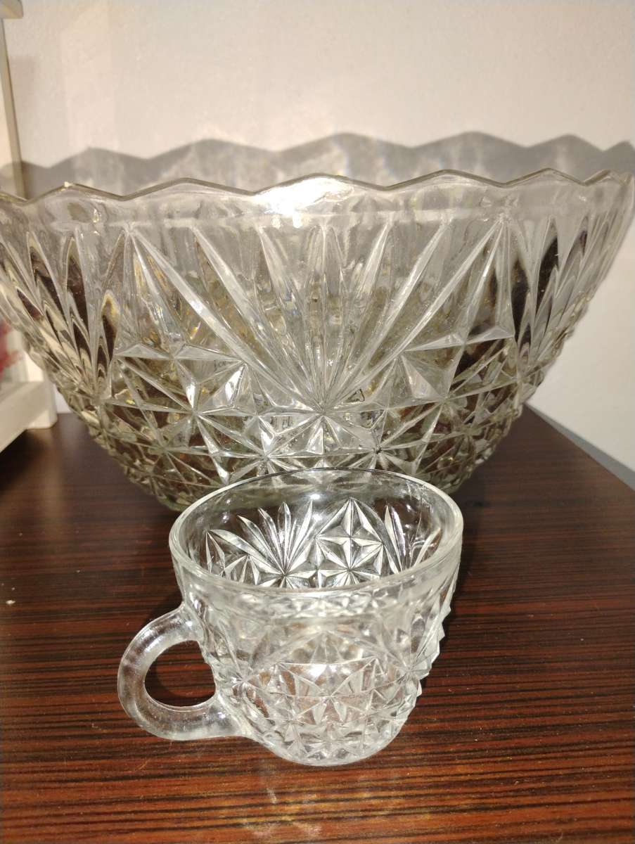antique crystal punch bowl set