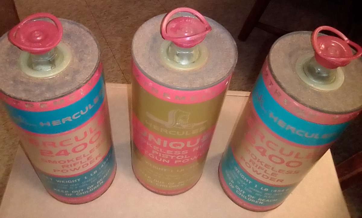 collection of gunpowder tins