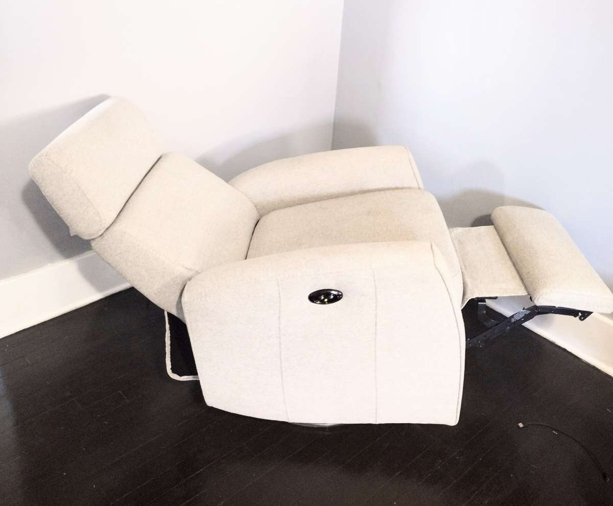Theo Power Swivel Glider Recliner Linen Fabric Adj  Headrest