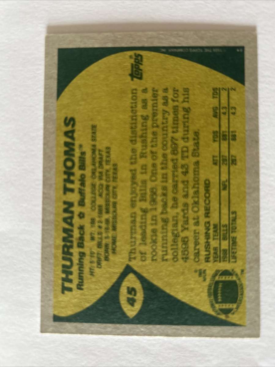 1989 Topps Thurman Thomas Rookie Football Card