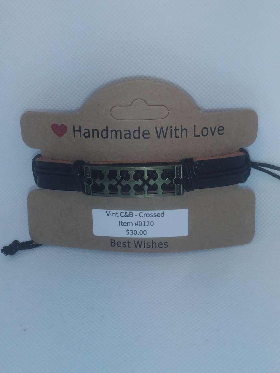 Crossed Black Leather Bracelet VCB