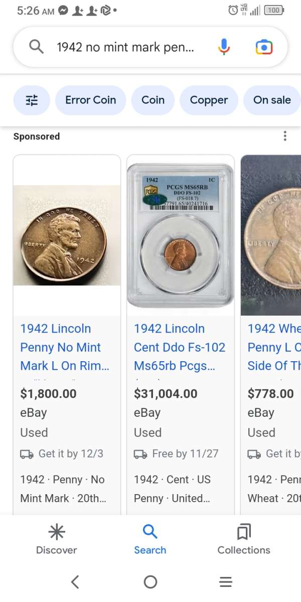 no mint stamp 1942 wheat penny