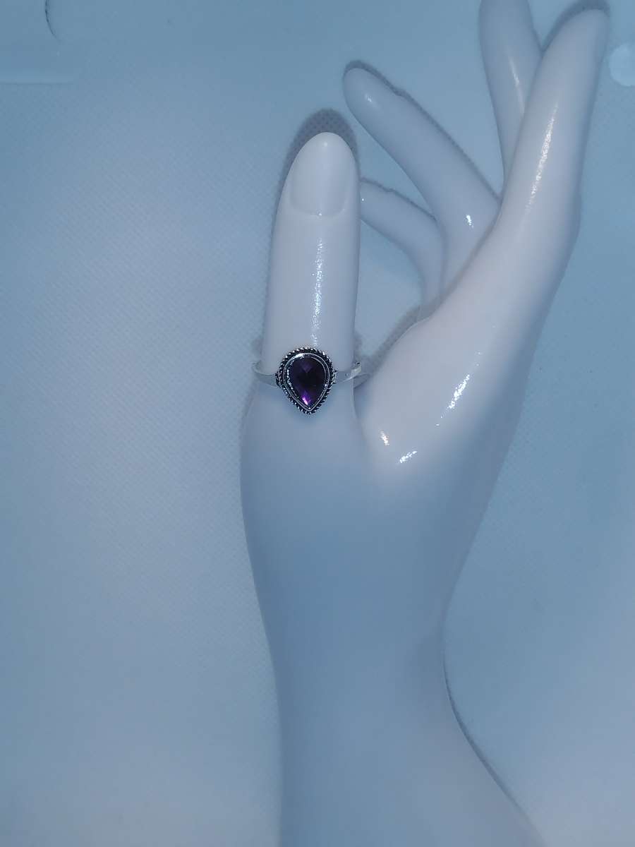 Purple Teardrop Silver Ring