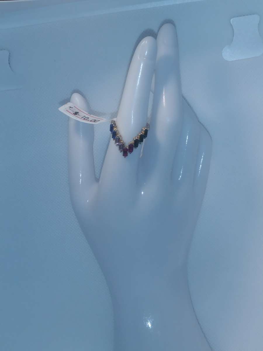 Multi Colored V Shape Chic Rhinestone Ring