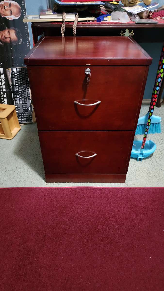 2 Drawer Cherrywood Lacquer Finish Filing Cabinet wkey