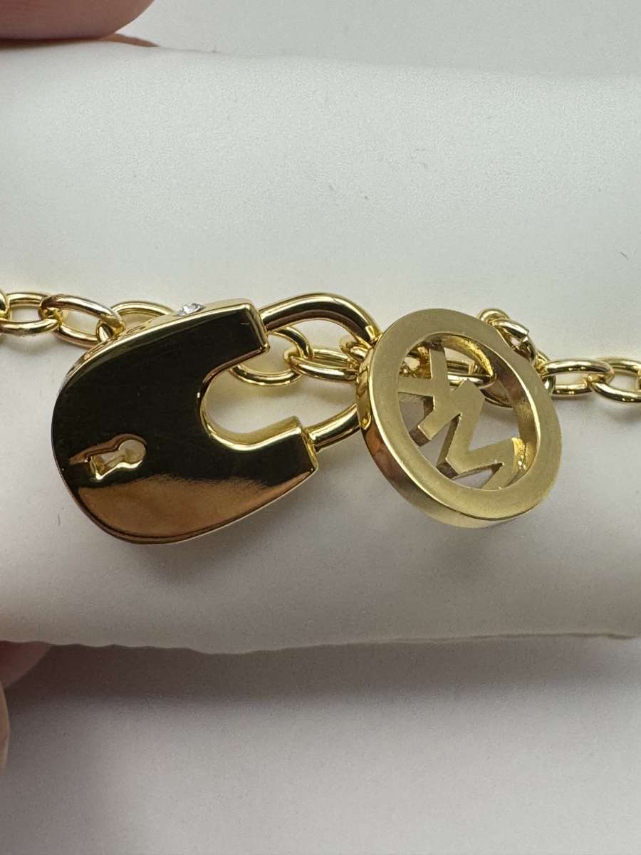 2009AIRT Michael Kors Pave Padlock Logo Chain Bracelet Goldt