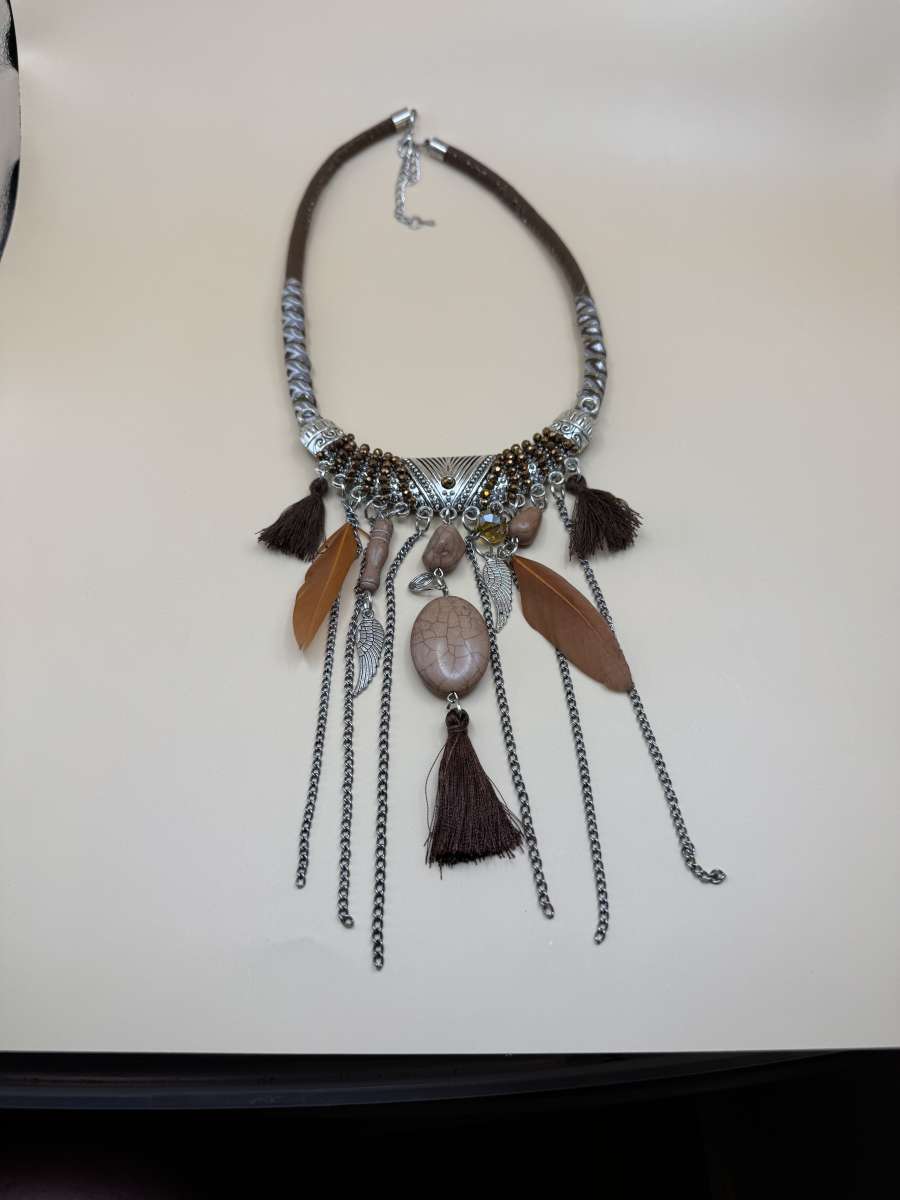 2037ITT Bohemian Style Necklace With Multilayers And Feather
