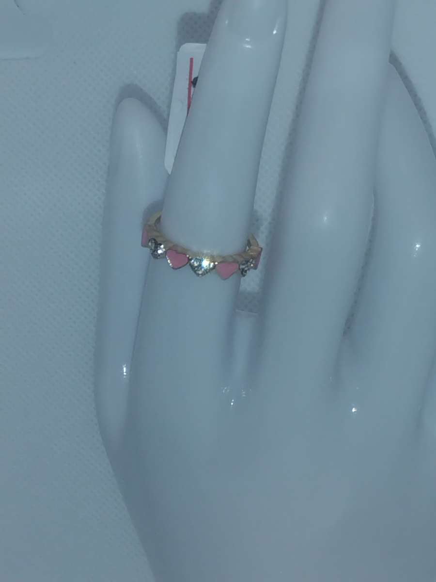Pink White Hearts Chic Rhinestone Ring