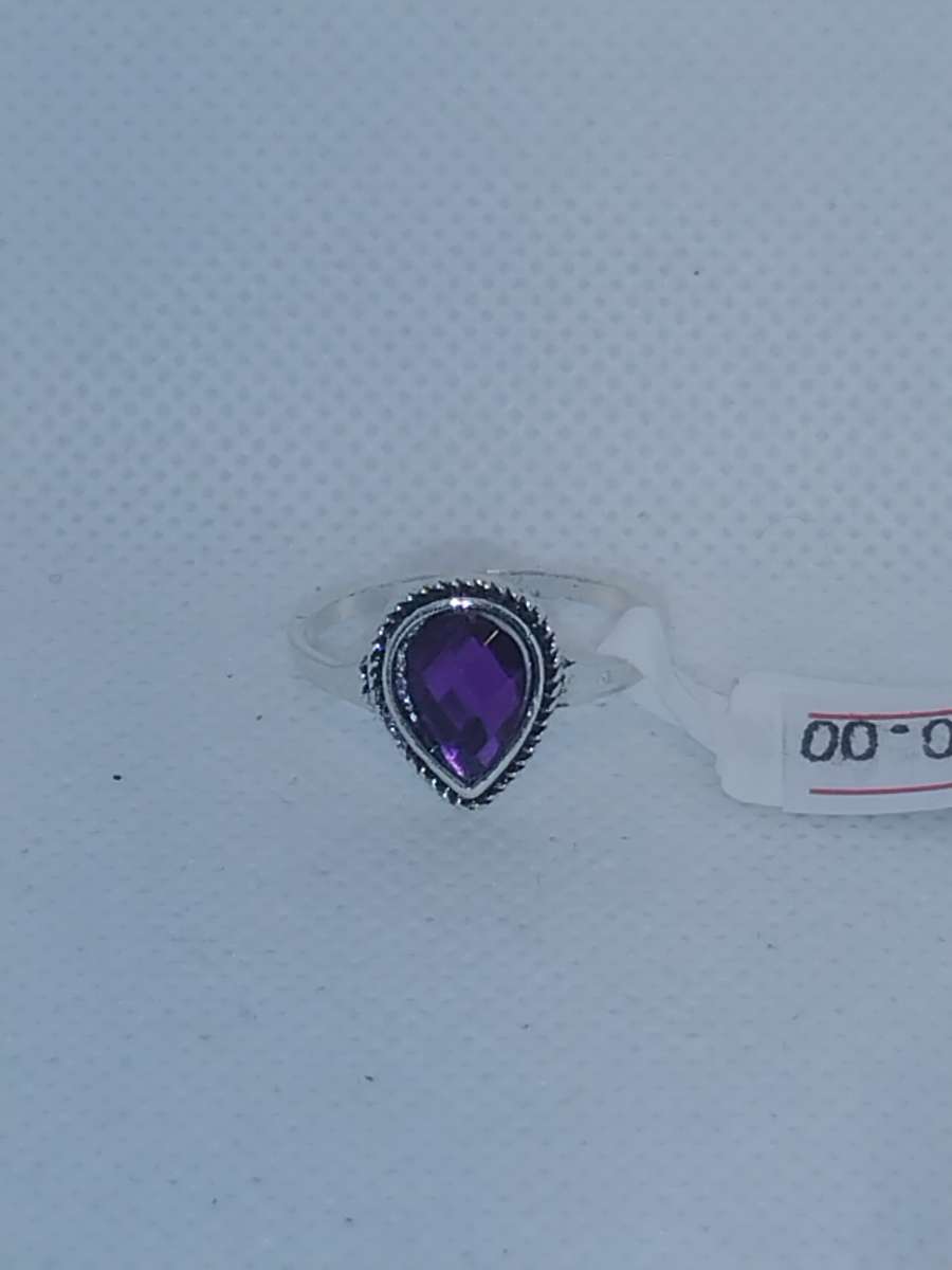 Purple Teardrop Silver Ring
