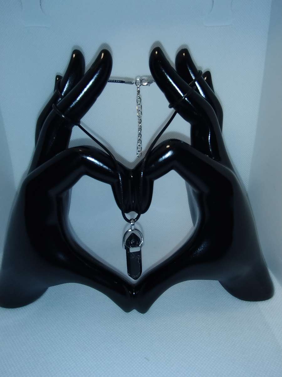 Black Marbled Glass Pendant Necklace