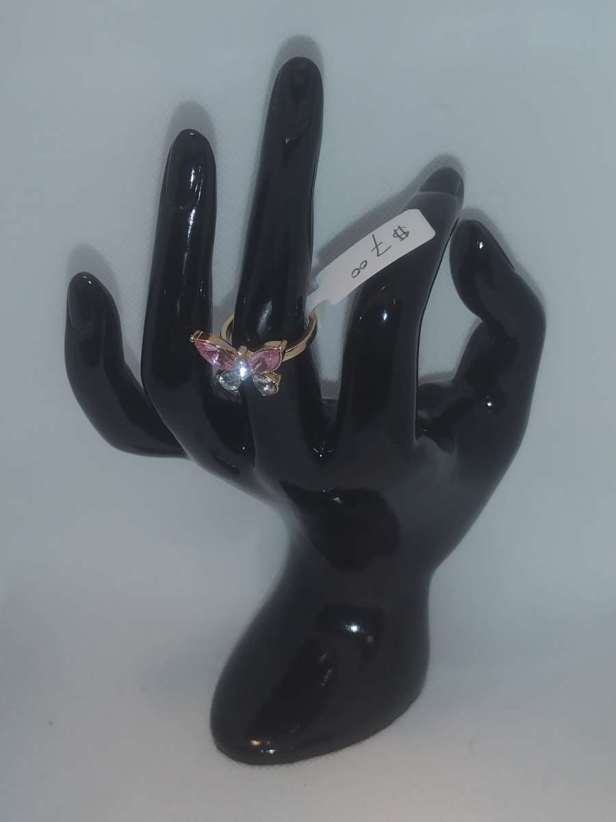 Pink White Butterfly Chic Rhinestone Ring