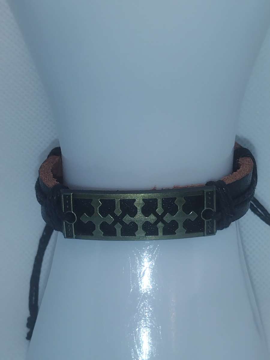 Crossed Black Leather Bracelet VCB