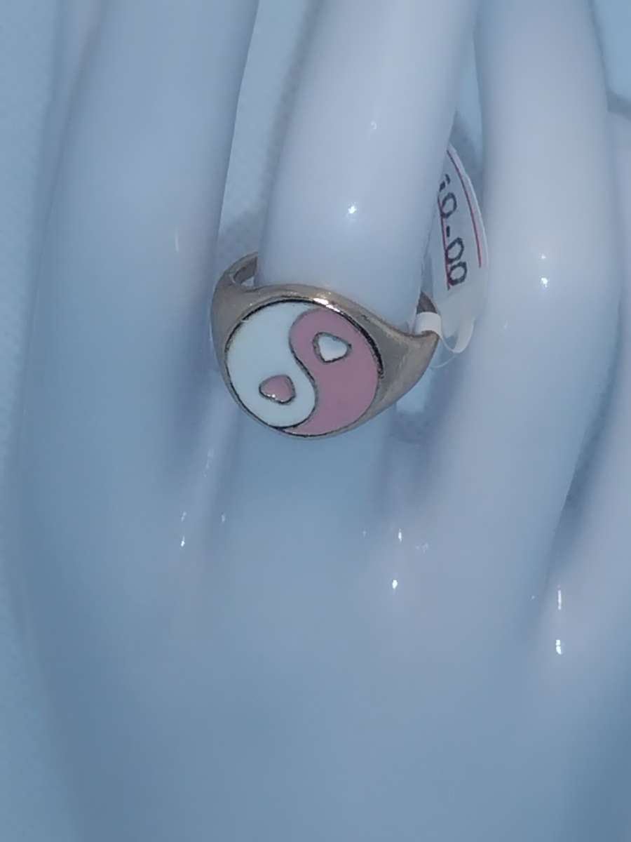 Pink White Yinyang Heart Ring