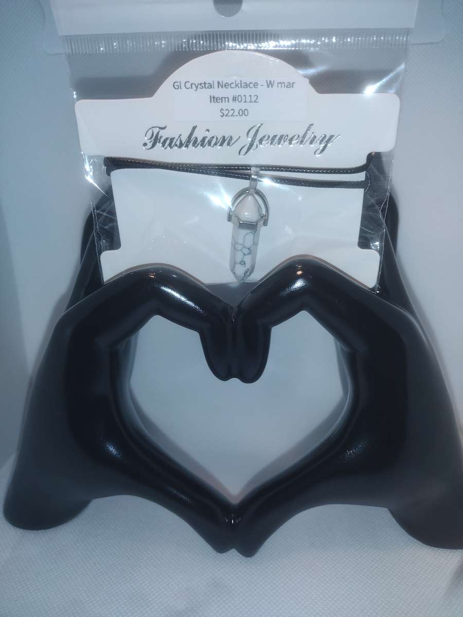 White Marbled Glass Pendant Necklace