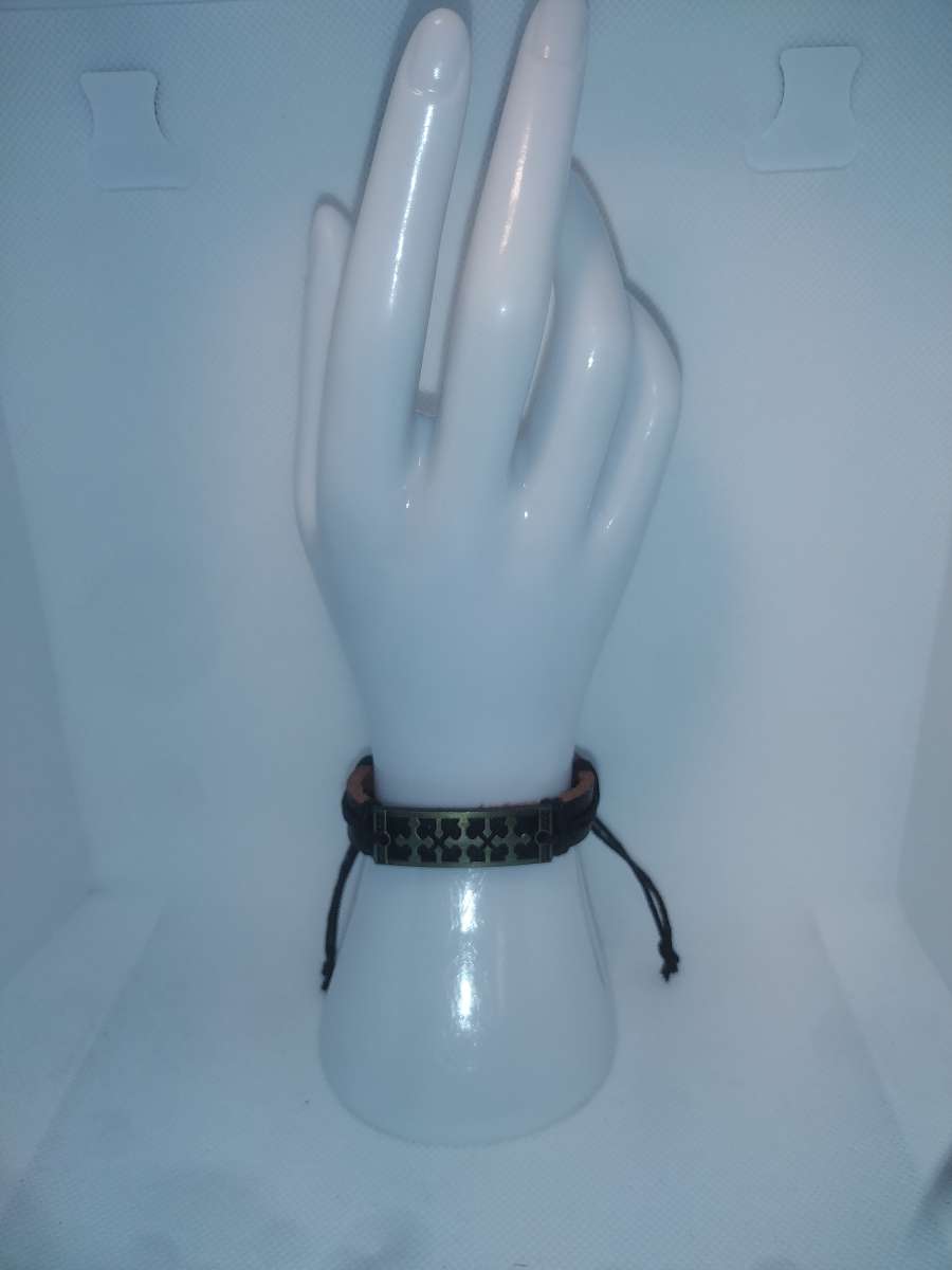 Crossed Black Leather Bracelet VCB