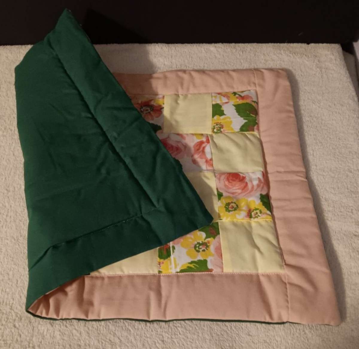 Handmade Quilted Table Topper Pink Green Yellow
