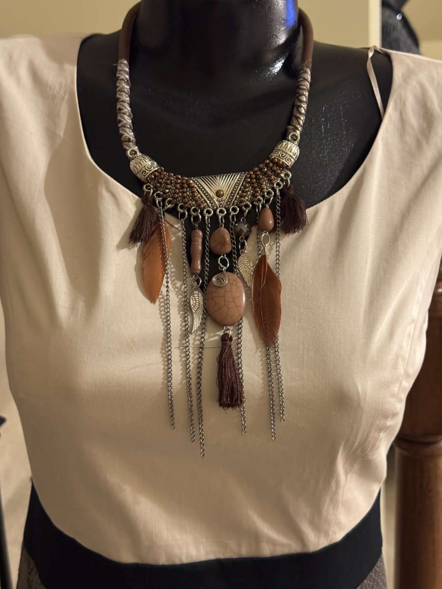 2037ITT Bohemian Style Necklace With Multilayers And Feather