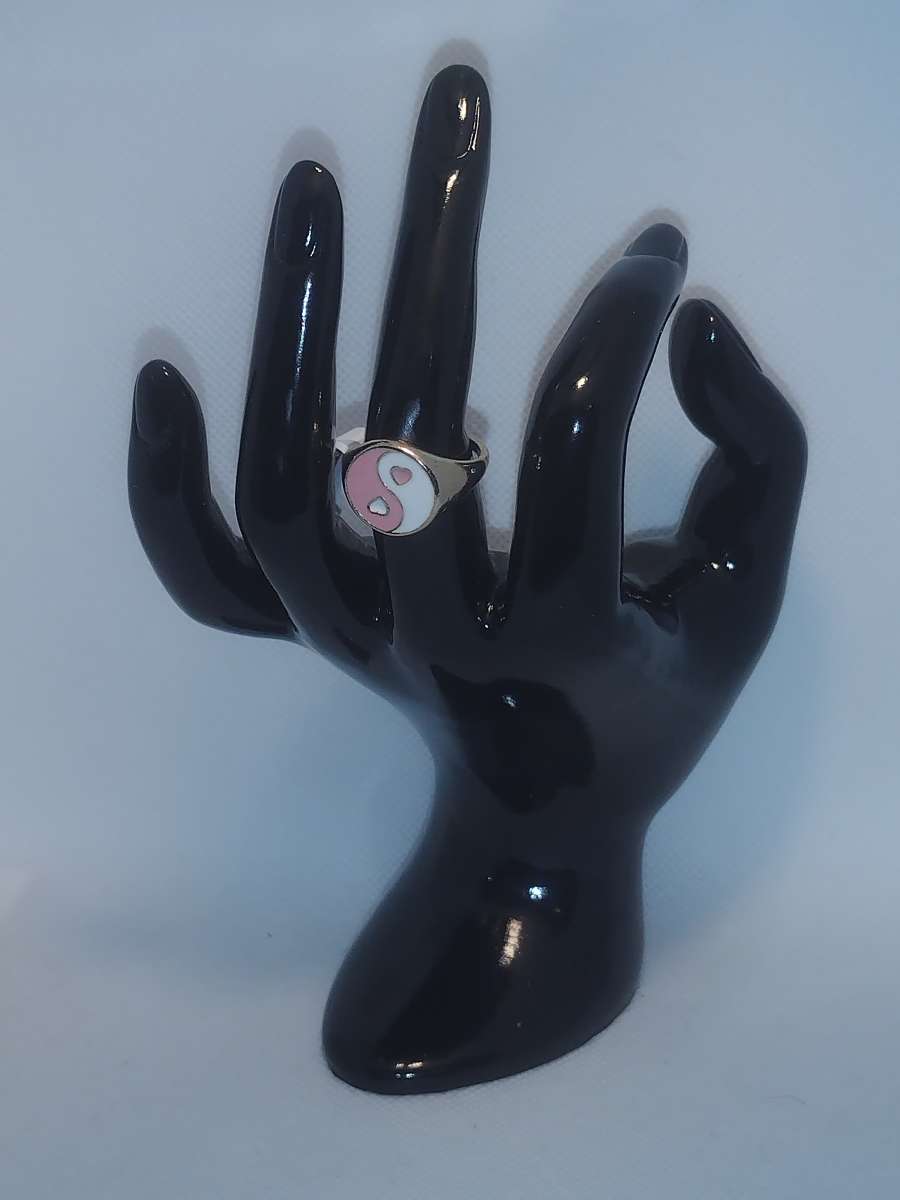 Pink White Yinyang Heart Ring